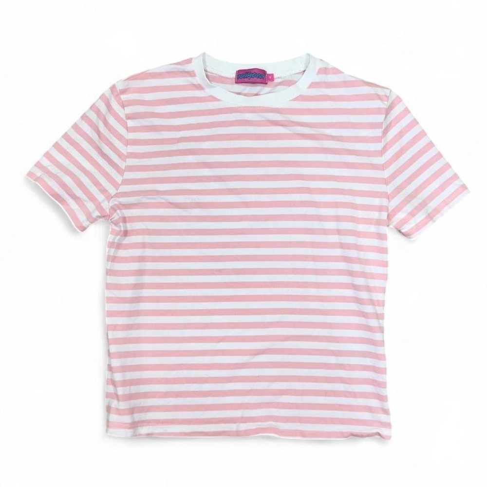 Edikted Pink & White Striped‎ T-Shirt Womens Medium Preppy